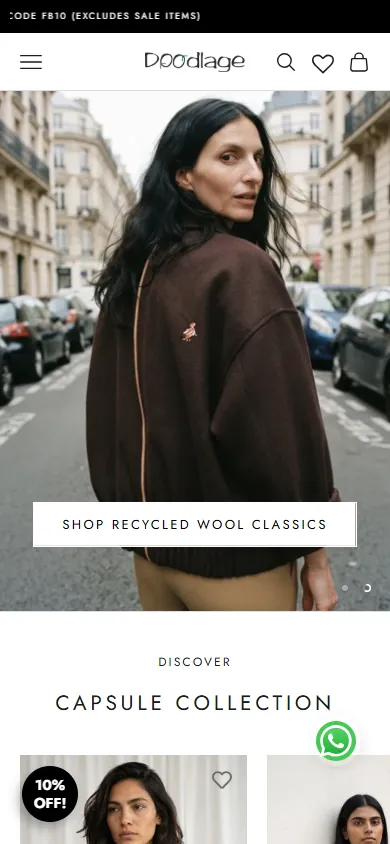 Doodlage mobile storefront with fashion campaign imagery and mobile navigation