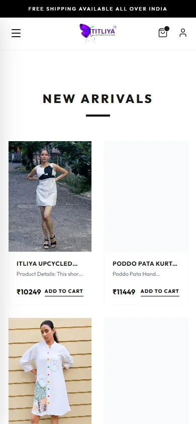 Titliya Fashion Studio mobile storefront with fashion campaign imagery and mobile navigation